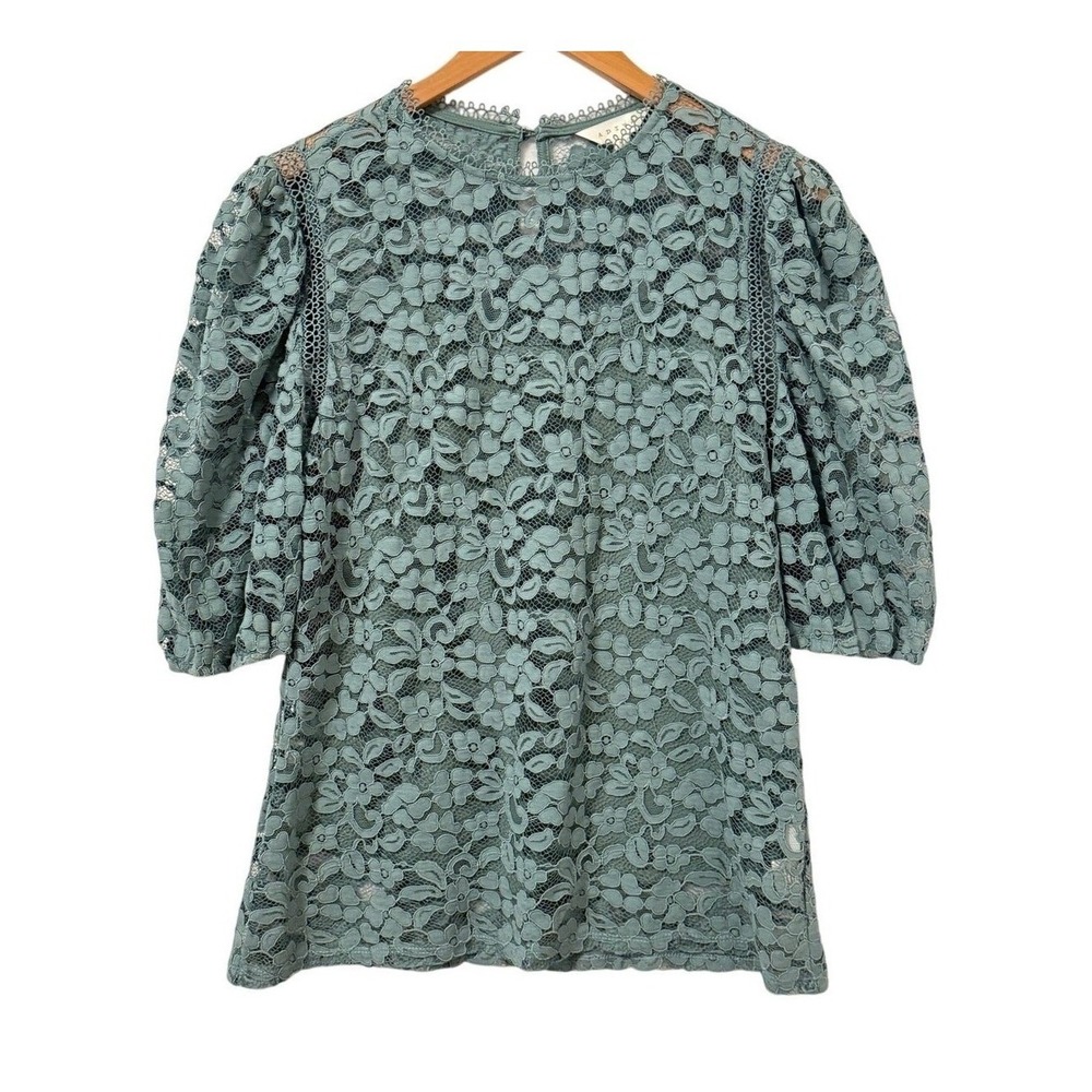 Adiva Top Sz M Puff Sleeve Floral Lace Top Cottagecore Femme Whimsy Blouse